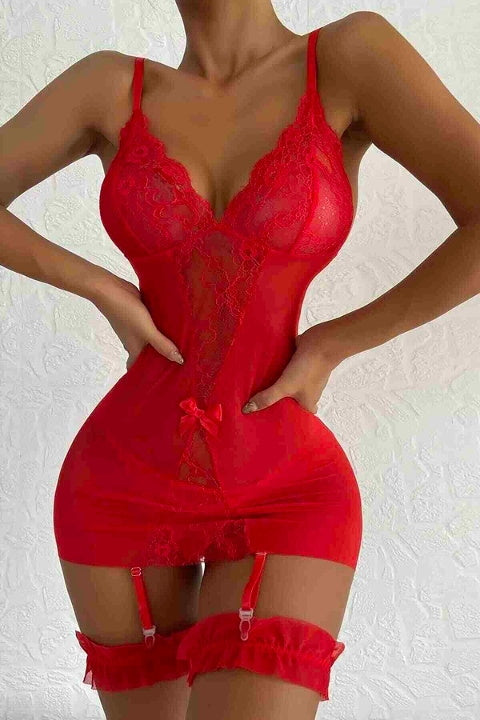 SEDUCTANA RED NIGHTGOWN GARTER SET